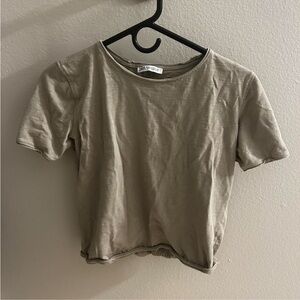 Zara Basic khaki crop T-Shirt